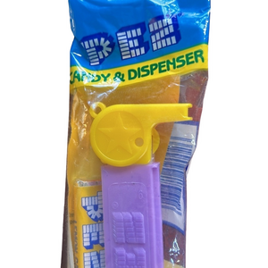 PEZ Dispenser with Purple and Yellow Whistle Vintage PEZ NEW in Bag Mardi Gras